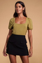 Daphne Pointelle Knitted Top in Khaki