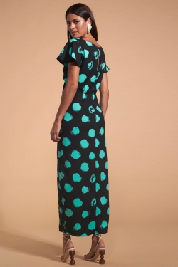 Lily Dress in Green Dot on Black