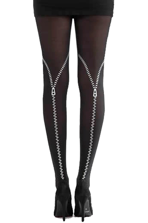 Zip Flocked Print Tights black