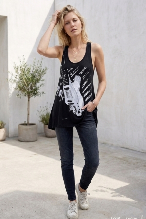 X-Vest Top Guitar Print on Black