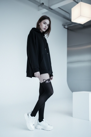 Kitty Cat Over-the-Knee Illusion Tights in Nude-Black