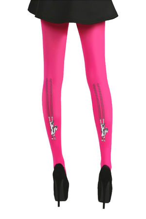 Flocked Climbing Cats tights flo pink