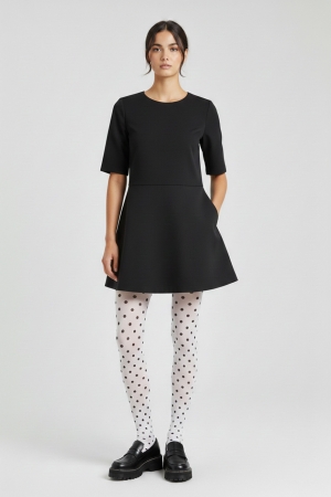 Polka Dots Printed Tights in White-Black