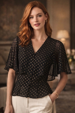 Anita Gold Lurex Spot Peplum Sleeve Blouse