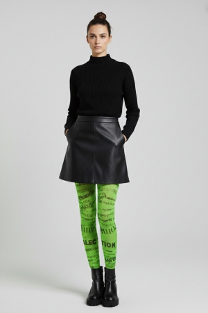Τypography Printed Tights in Acid Green