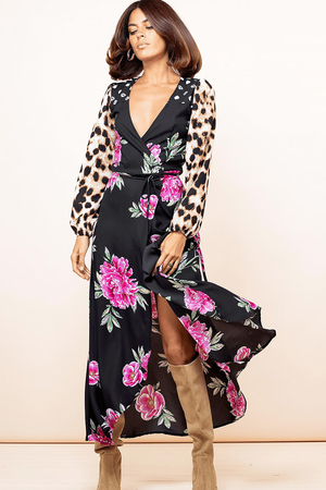 Jagger Maxi Wrap-Dress in Mix Pink Peony