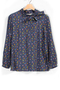 Anna Long Sleeve Mushroom Print Tie-Neck Blouse