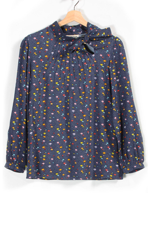 Anna Long Sleeve Mushroom Print Tie-Neck Blouse