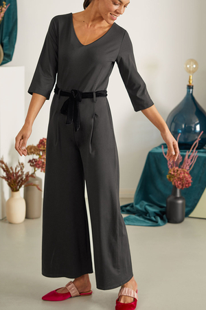 Charlotte Velvet Ribbon Belt Jersey Jumpsuit