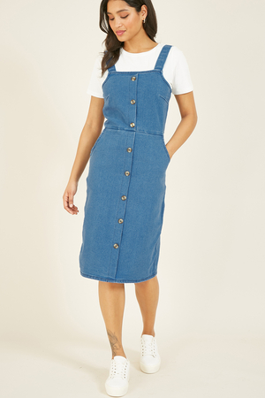 Denim Stretch Cotton Dungaree Dress