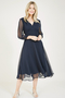 Dobby Spot Occasion Midi Dress in Navy