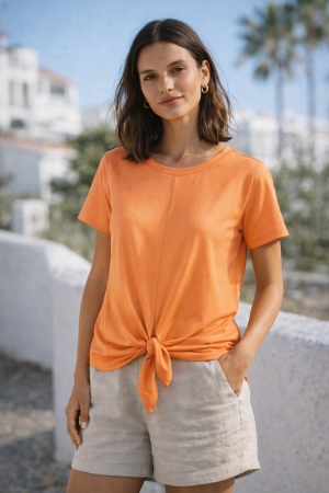 Stephanie Mercerised Tencel™ T-Shirt in Mango Yellow