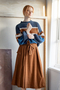 Poppie Organic Cotton Corduroy Utility Midi Skirt in Toffee Brown