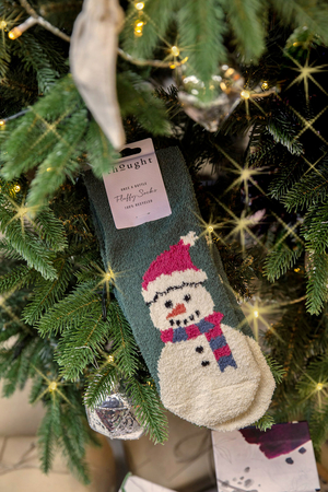 Ella Fuzzy Christmas Pudding Socks in Holly Green
