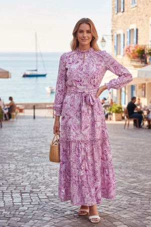 Portobello Tencel™ Floral Long Dress in Light Violet Pink