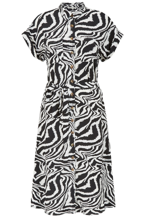 Zebra Print Midi Shirt-Dress in Black