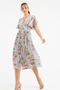 Pam Floral Chiffon Wrap-Dress in Blue