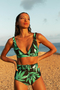 Juniper Belted Bikini Bottom in Watercolour Green Leaf ECONYL® Vita