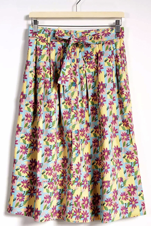 Jasmine Painted Flowers Cotton Skirt in Golden Haze