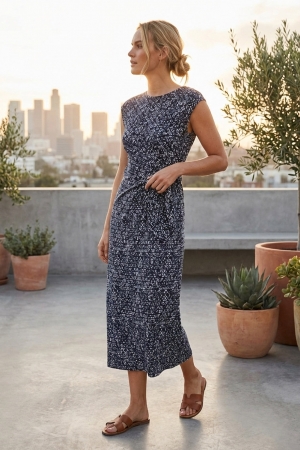 Bree Organic Cotton Jersey Midi Dress in Navy