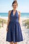 Cocktail Cotton Halter Dress in True Blue
