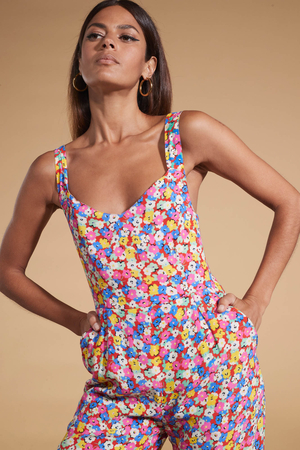 Frida Sweetheart Jumpsuit in Bright Vintage Floral