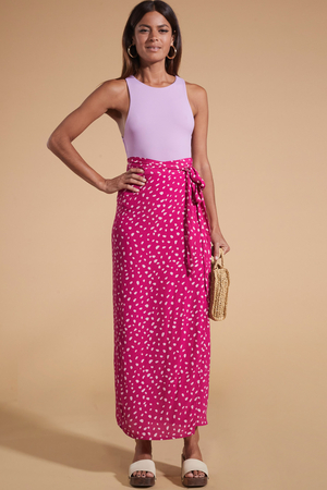 Whitney Wrap-Skirt in Pink Odd Dot on Magenta