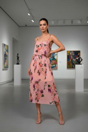 Floral Print Cami Midi Dress in Pink