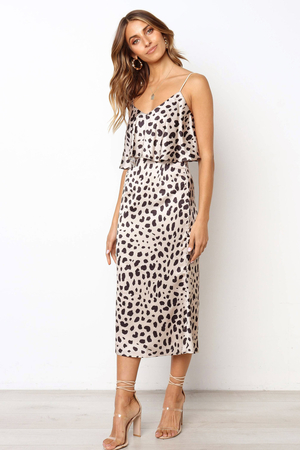 Animal Print Satin Slip Midi Dress