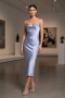 Satin Slip Cowl Neck Midi Dress in Lavender Blue
