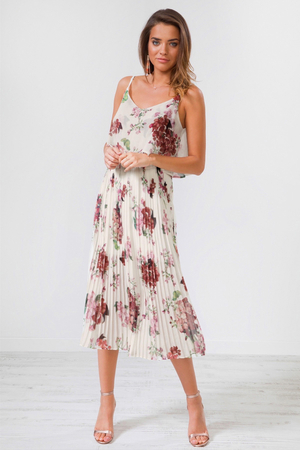 Floral Print Cami Midi Dress in White