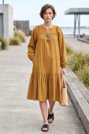 Nona Organic Cotton Smock Dress in Straw Yellow