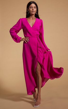 Jagger Maxi Wrap-Dress in Magenta
