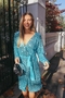Sam Sequin Short Wrap-Dress in Bright Blue