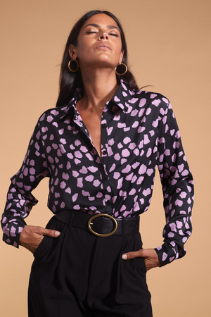 Nevada Satin Shirt in Pink Cloud on Black