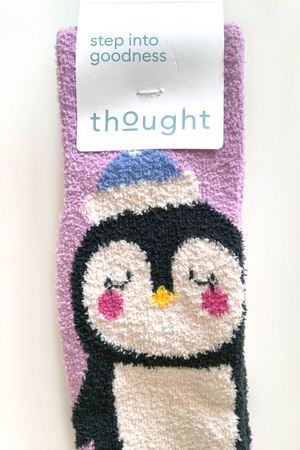 Billie Fuzzy Penguin Socks in Lavender Purple