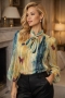 Gold Thread Sheer Chiffon Billowing Sleeve Blouse