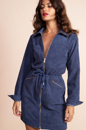 Kali Corduroy Dress in Blue