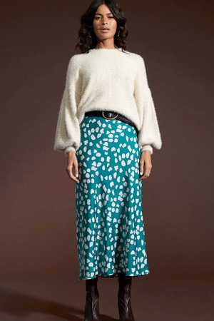 Renzo Midi Skirt in White Cloud on Green