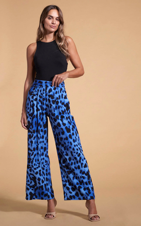 Joey Palazzo Trousers in Bright Blue Leopard