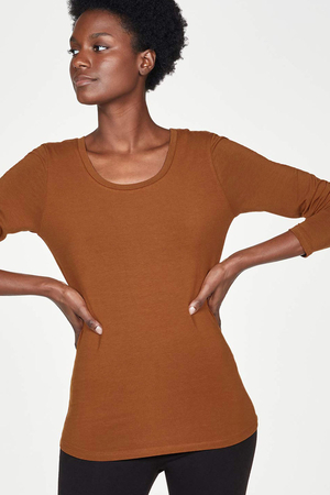 Essential Bamboo Jersey Long Sleeve Top in Toffee Brown