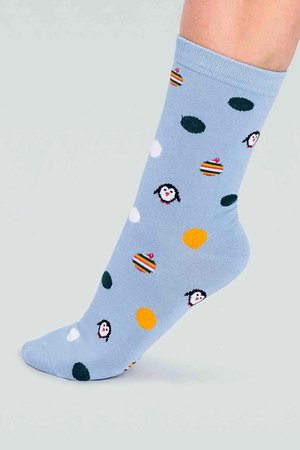 Neva Penguins Bamboo Organic Cotton Socks in Foam Blue