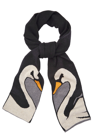 Swan Intarsia Scarf in Black