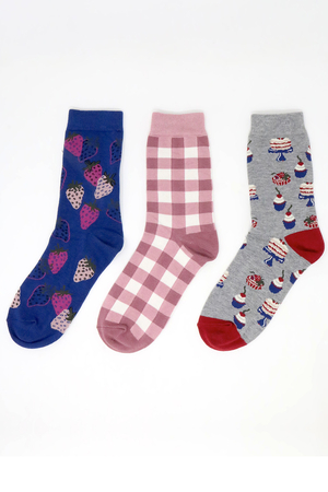 Strawberries & Cream Bamboo Organic Cotton Pack of 3 Socks