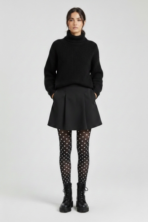 Polka Dots Printed Tights in Black-White