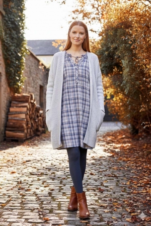 Sidall Hemp Organic Cotton Frill Neck Check Dress in Grey