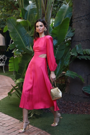Fany Cut-out Midi Dress in Fucshia