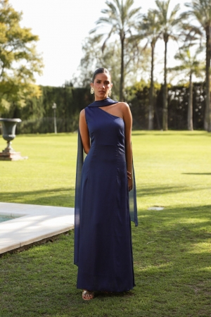 Mada Maxi Dress with Chiffon Shawl in Navy