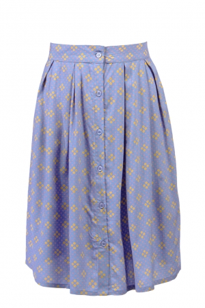 Polka Clusters Viscose Front Button Skirt in Colony Blue
