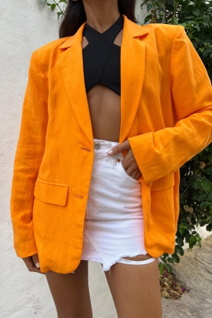 Tatiyana Oversized Linen Blazer in Orange